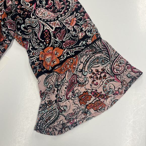 J Jill Popover Blouse Womens Size 2X Floral Multicolor V Neck Bell Sleeve Top - Picture 6 of 8